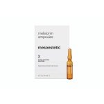 Mesoestetic Melatonin Ampoules: White product box labeled "Night Recovery Solution" with several individual glass ampoules, for anti-aging skin regeneration.