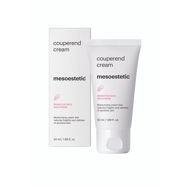 Mesoestetic Couperend Maintenance Cream, a 50ml calming cream for sensitive skin, redness, and couperose.
