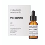 Mesoestetic Melan Tran3x Concentrate 30ml serum bottle for reducing pigment spots and dark spots.