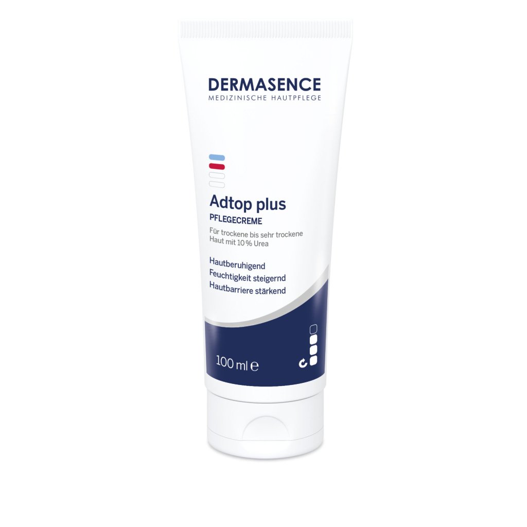 Dermasence Adtop Plus Care cream, 100ml white tube, for very dry and neurodermatitis-prone skin.