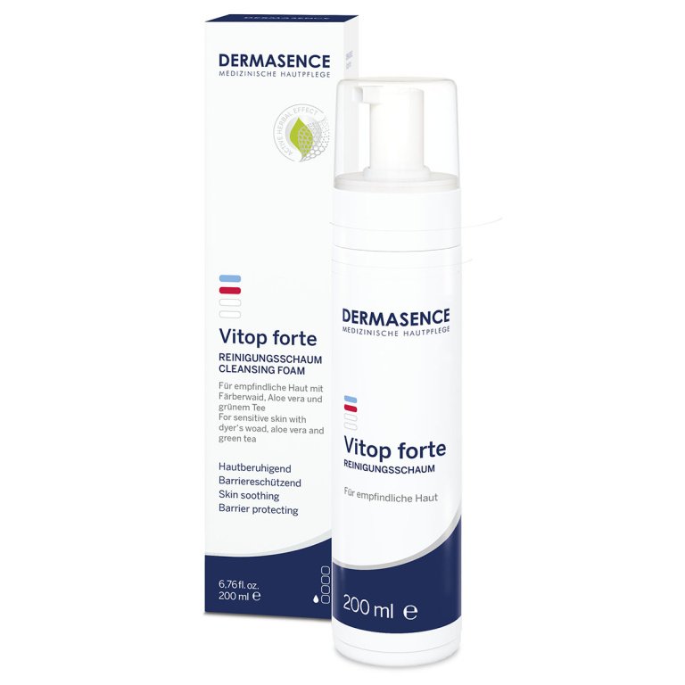 Dermasence Vitop forte Cleansing foam 200ml for sensitive, dry, itchy skin, redness, eczema, and psoriasis.