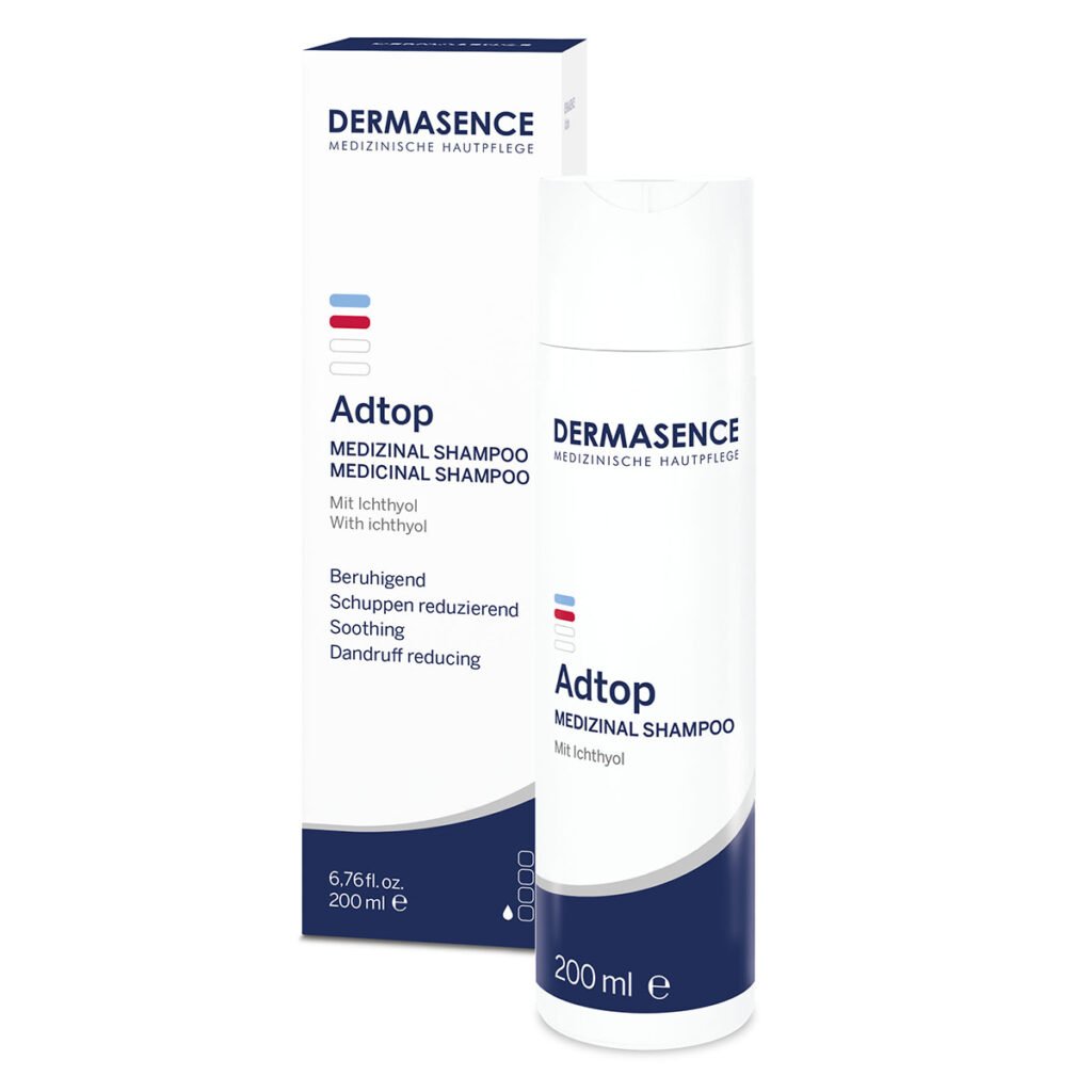 Dermasence Medicinal Shampoo 200ml bottle for dry, flaky scalp and dandruff.