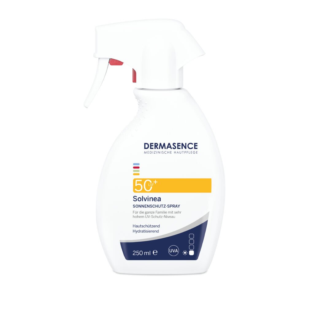 DERMASENCE Solvinea Spray SPF 50+ 250ml, an extra-light sun protection spray for all skin types and the whole family.
